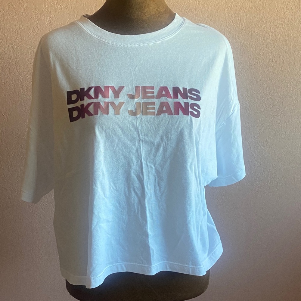 DKNY White T-Shirt with Pink Logo